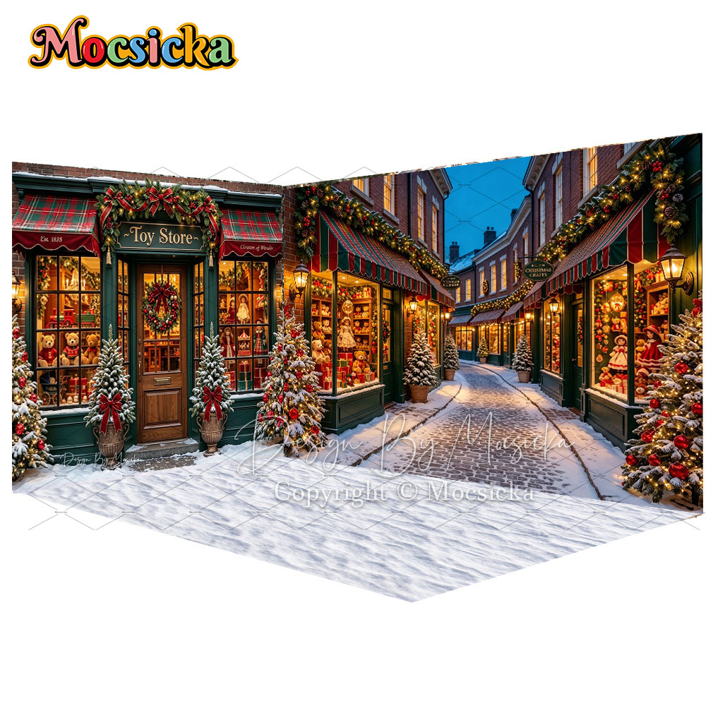 Kids Toys Store - Tło fotograficzne: Ulica z sklepami z