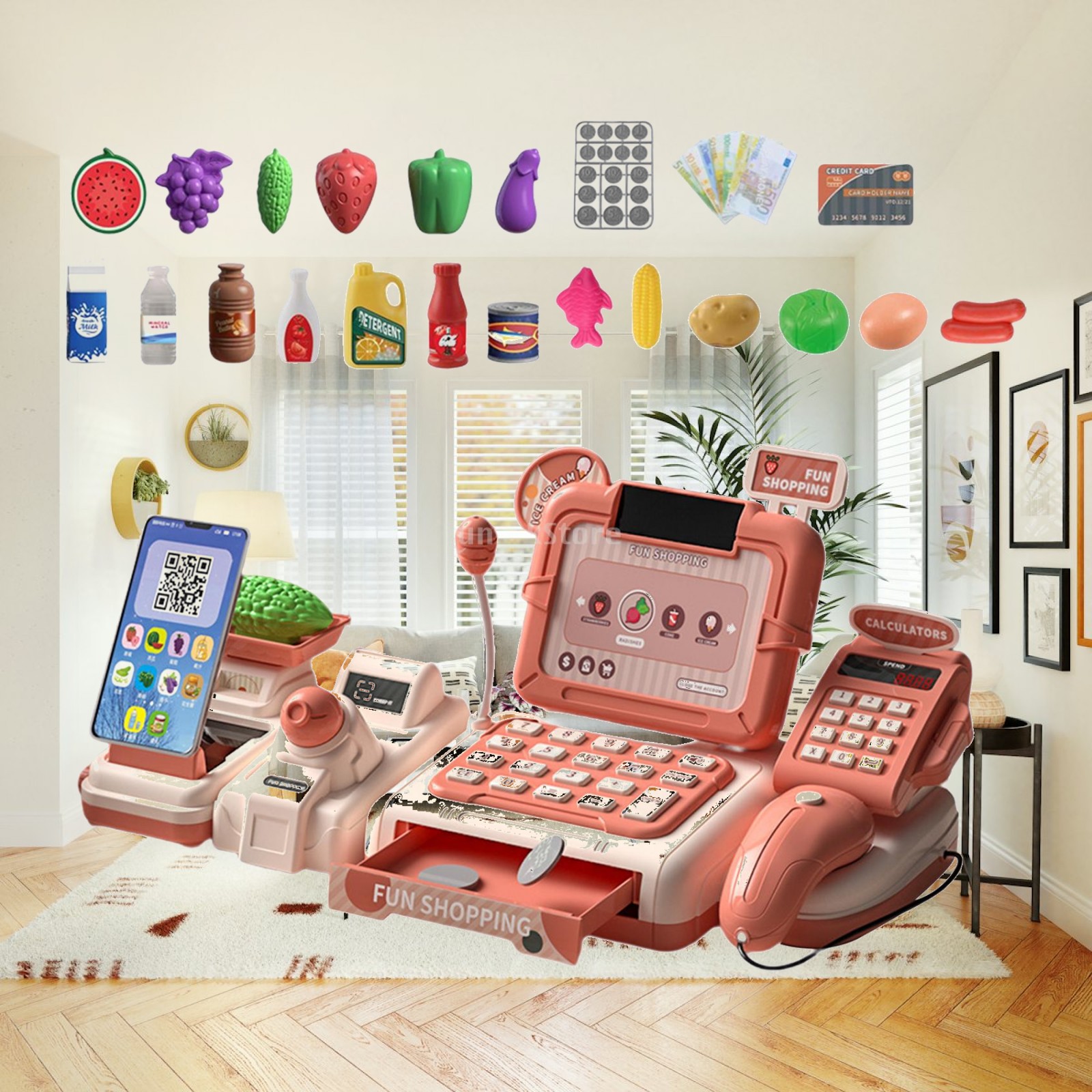 Kids Toys Store - Zabawki do supermarketu Kasa fiskalna Zestaw