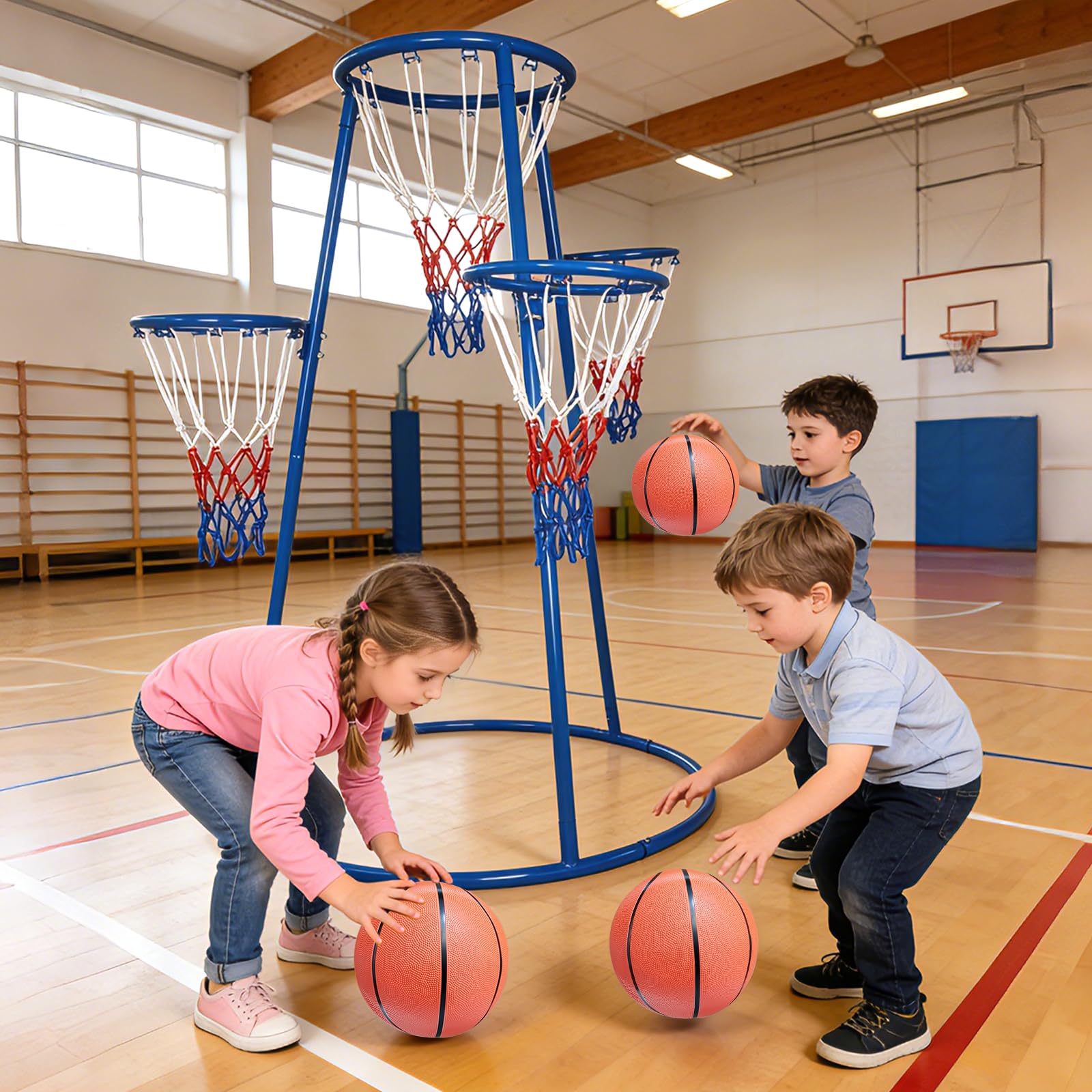 Basketball Hoop Kids Indoor - 4-obręczowy zestaw do koszykówki dla małych